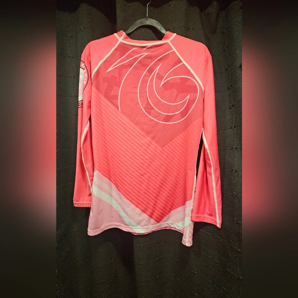 Charles Gracie Jiu-Jitsu Academy Rash Guard - Pink/Coral/white - XXL